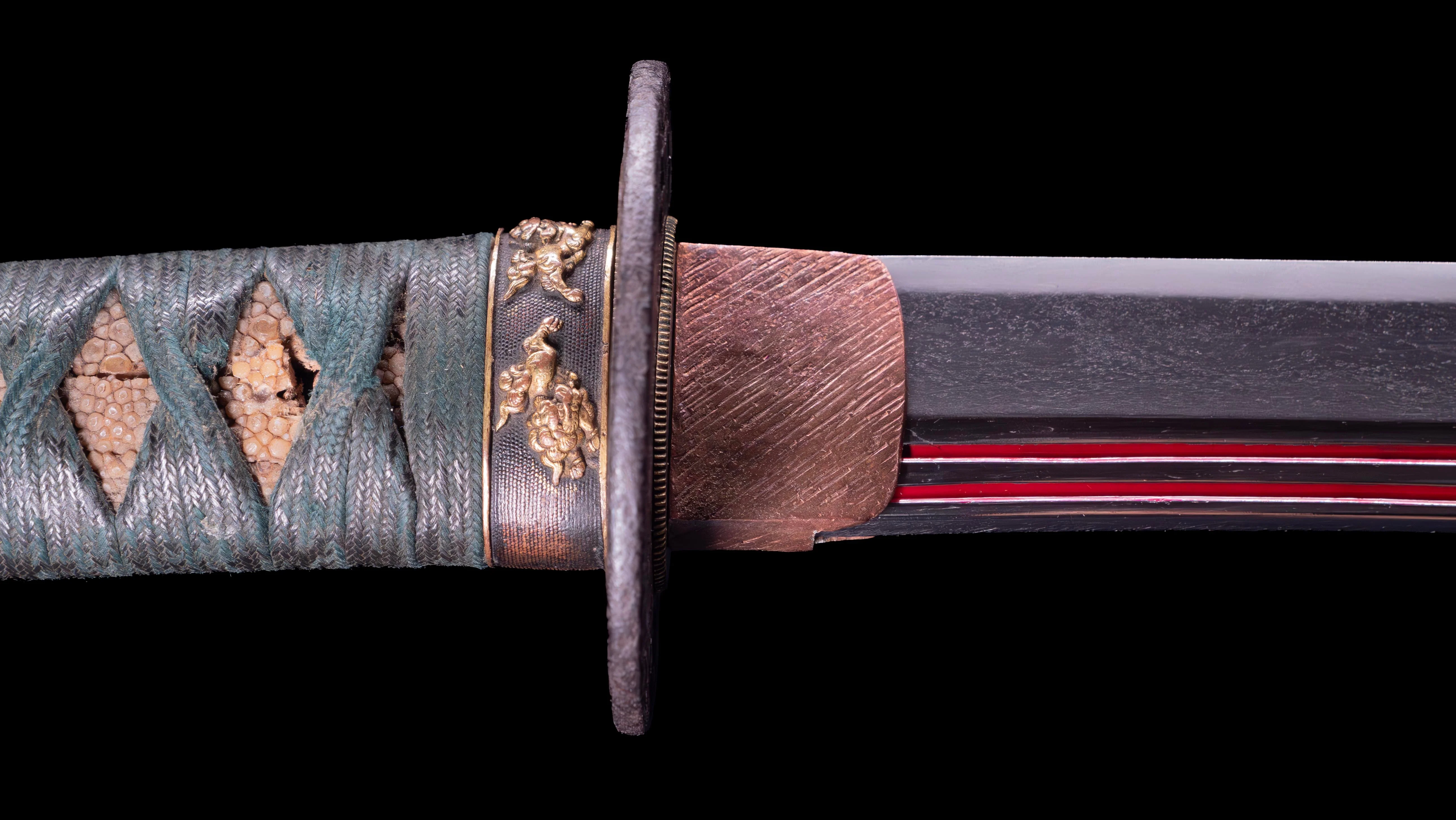 Sabre Antique Katana Japonais avec Bo-Hi Laqué Rouge - Image 16